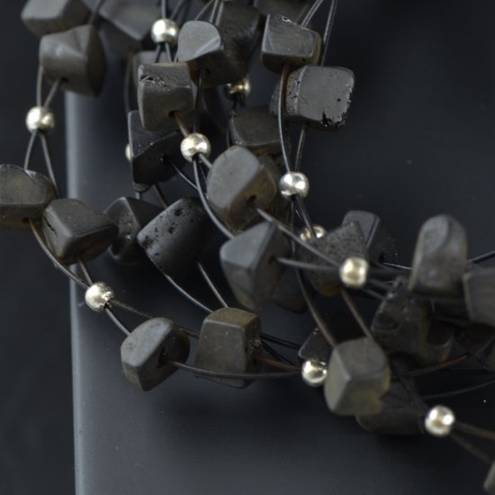 Raw black amber bracelet with wire